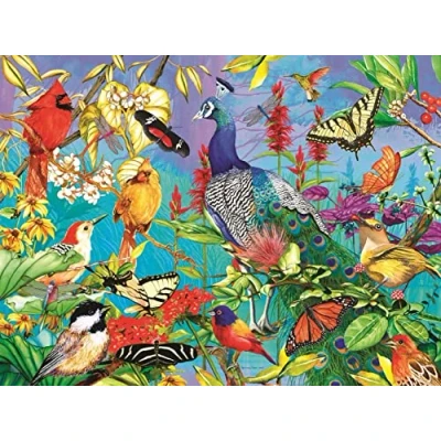 Image of Springbok&#039;s 1000 Piece Jigsaw Puzzle Peacock Garden Unique Cut Pieces