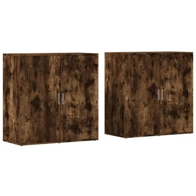 Image of vidaXL Sideboards 2 pcs Smoked Oak 79x38x80 cm Engineered Wood