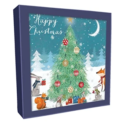 Image of Box of 8 Xmas Fox &amp; Friends Tree Christmas Cards In 2 Designs Boxed XCPS009