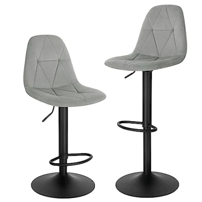 Image of Lestarain Bar Stools Set of 2 Adjustable &amp; Swivel Breakfast Kitchen Counter Pub Light Grey Soft Velvet Barstools Chairs Dining with Backs Footrest