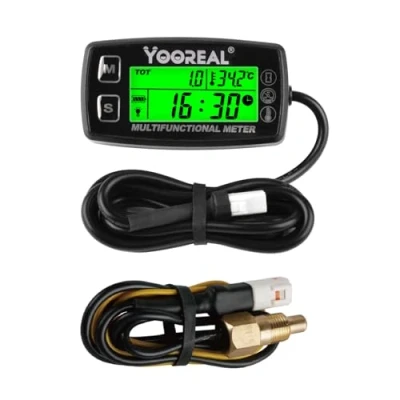 Image of Yooreal Digital Tachometer Hour Meter,Engine Water Oil Temperature Gauge,Alert RPM &amp; Temp,Backlights Display for Lawn Tractor Compressor Generator Snowmobile Marine Jet Ski Pit Bike