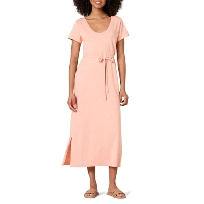 Image of Amazon Essentials Women&#039;s Short Sleeved Belted Midi T Shirt Dress, Coral Pink, XS