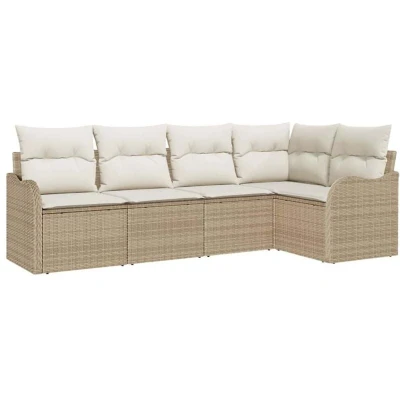 Image of vidaXL 5 Piece Garden Sofa Set with Cushions Beige Poly Rattan