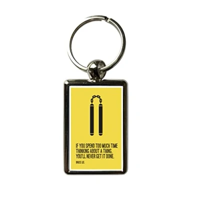 Image of Super Universe Bruce Lee Time Thinking Quote Metal Keyring 3 x 4.5 cm
