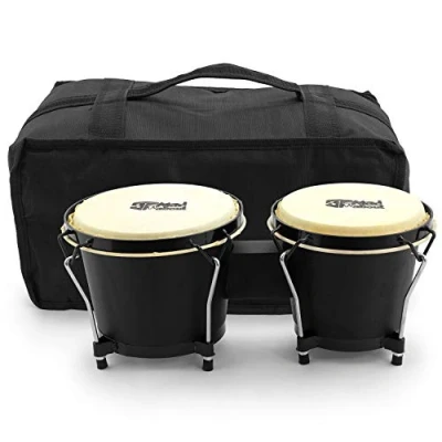 Image of Mad About BON01 Bongo Drums, 6 inch and 7 Oak Hand Drums with Carry Bag, 6&quot; &amp; 7&quot; Bongos Black