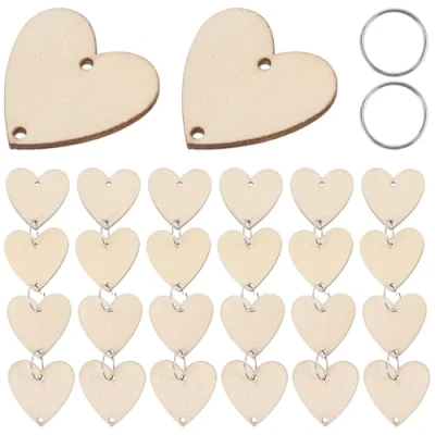 Image of WINOMO Birthday Calendar Wall Hanging Reminder Wooden 50pcs Heart Slices with 50 Iron Loops Set for Plaque Board DIY Calendar(Burlywood)