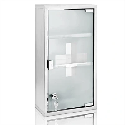 Image of Deuba® Medicine Cabinet First Aid Box with 3 Compartments Lockable Bathroom Wall Mounted Medical Storage Magnetic Lock Safe From Children