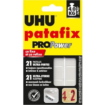 Image of UHU Patafix Propower, pre Cut Tablets, Extra Strong (up to 3 kg) and Reusable, 21 Black