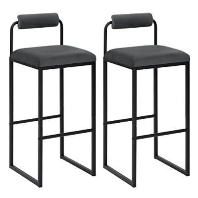 Image of WOLTU Set of 2 Bar Stools with Footrest, Breakfast Backrest, Modern Design, Velvet and Metal Upholstered Kitchen Stools, Black BH343sz