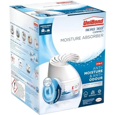 Image of Unibond AERO 360 Compact Dehumidifier Moisture Trap Absorber Absorbent Controls Anti &amp; Odour 1x 450g Refill Tab Included
