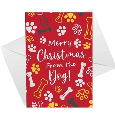 Image of RED OCEAN Merry Christmas Card From The Dog Funny For Mum Dad Daughter Son Family