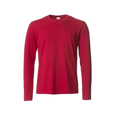 Image of Clique Men&#039;s Long Sleeve T Shirt Basic L/S, Cotton Jersey, Elastic Collar, Sweatband, Slim Fit Fit, red, S