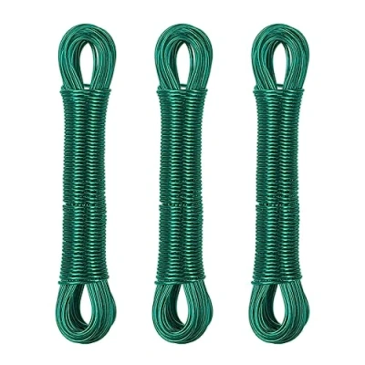 Image of Relaxdays Set of 3 Washing Lines, 20 m, Laundry Cord with Polyester Core, PVC, Extra Strong, Indoors &amp; Outdoors, Green