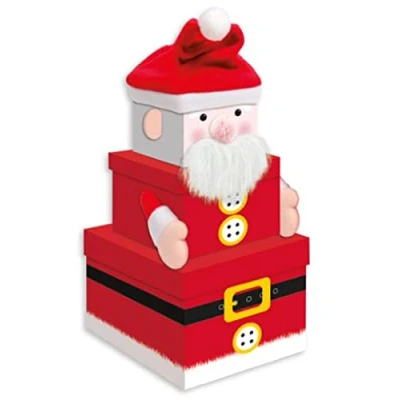 Image of Giftmaker Christmas 3 Piece Stacking Gift Boxes Nested Santa Design