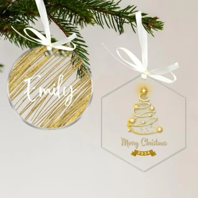 Image of Uniqicon 12 Pcs Round &amp;12 Hexagon Clear Acrylic Baubles Blanks, Sublimation Sheet Flat Ornaments For Crafts, 3mm 1/8 Inch Stocking Name Tags, Gift Tag, Xmas
