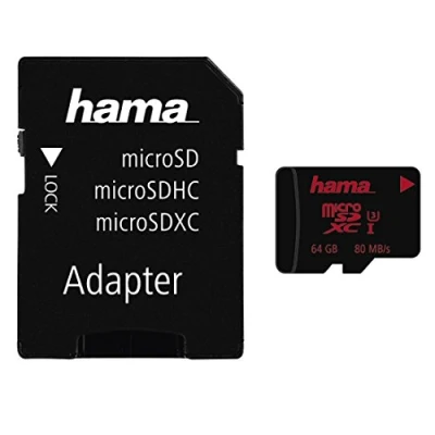 Image of Hama 123982 MicroSDXC 64GB UHS Speed Class 3 I 80MB/s + Adapter/Photo, black