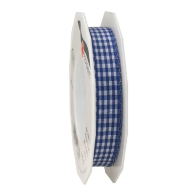 Image of C.E. Pattberg Präsent Vichy Wired Ribbon Blue White 15 mm width, 20 m length