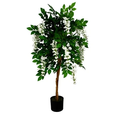 Image of Leaf Design UK Realistic Artificial Wisteria Tree, White, 130cm
