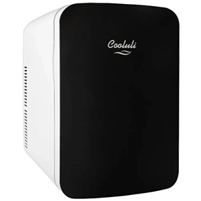 Image of Cooluli 15L Mini Fridge for Bedroom Car, Office Desk &amp; College Dorm Room 12v Portable Cooler Warmer Food, Drinks, Skincare, Beauty Makeup AC/DC Small Refrigerator with Glass Front, Black