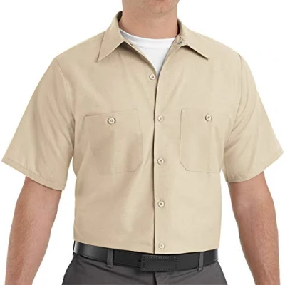Image of Red Kap Men&#039;s Industrial Work Shirt, Regular Fit, Short Sleeve Utility Button, Light Tan, Large