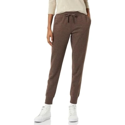 Image of Amazon Essentials Women&#039;s Fleece Cuffed Jogging Bottoms (Available in Plus Size), Brown Heather, XL