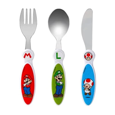 Image of Super Mario Children&#039;s Kids 3pcs Cutlery Set Knife/Fork/Spoon