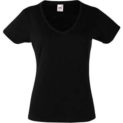 Image of Fruit of the Loom Women&#039;s Valueweight V Neck T Lady fit Shirt, Black (Black 101), XL