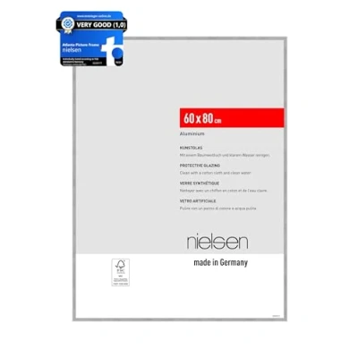 Image of nielsen Atlanta Photo Frame 60x80cm Aluminium Picture Frame, Silver with Protective Acrylic Glazing and Push Turn Clips Brushed Frosted