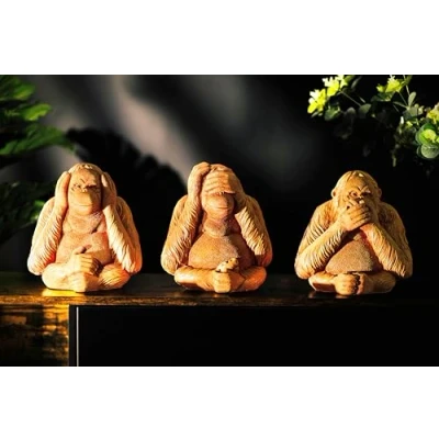 Image of Garden Mile Set of 3 Wise Monkey Statues Novelty Ornament Statue Sculpture Figurine Gift Home Decoration Decor Animal Ornaments For Office Desk Accessories Indoor
