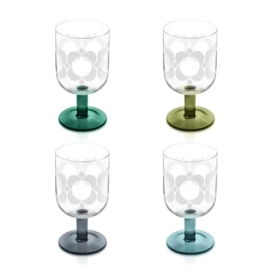 Image of Orla Kiely Atomic Flower Wine Glasses Green Shades Set of 4