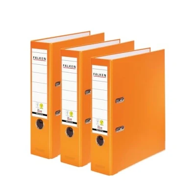 Image of Original Falken Pack of 3 Polypropylene Colour Folders, Made in Germany, 8 cm Wide, DIN A4, Orange, Vegan Plastic Folder, Ring Binder, Letter Office Slotted Folder
