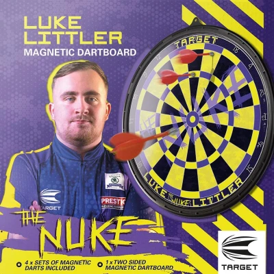 Image of Target Darts Luke Littler Magnetic Dartboard Set for Kids Player Edition ‘The Nuke’ Double Sided Dart Board Game with 12 Children Indoor &amp; Outdoor Use
