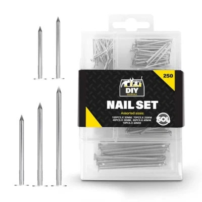 Image of 250pk Assorted Nails for Wood Iron Hanging Pictures Long, Medium and Small Wall DIY Crafts, Home Décor, Woodwork, Furniture Construction