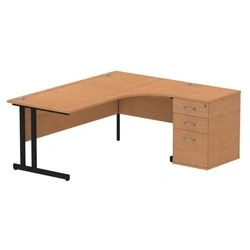 Image of Impulse 1800 RH Crescent Desk Oak Black Cantilever 600 High Ped