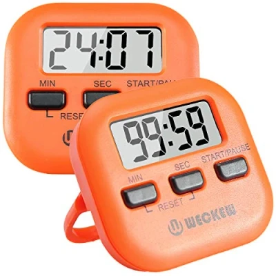 Image of Kitchen Timer, WECKEW 2 Pack Digital Timer Magnetic Countdown Stopwatch with Loud Alarm, Big Digit, Back Stand, Hanging Hole for Cooking, Shower, Bathroom, Kids, Teacher(Orange)