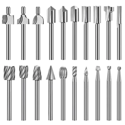 Image of Wood Carving Bits Engraving Router Bit, 20pcs HSS Different Rotary Burr Set with 1/8&quot;(3mm) Shank for Tools DIY Woodworking, Carving, Drilling, Engraving, Trimming