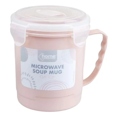 Image of VFM Soup Mug Pink 700ml Containers with Lids Microwavable Lid Microwave Bowl Dishwasher Safe Cup Mugs for Home &amp; Office 12cm