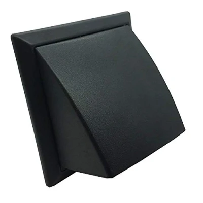 Image of Kair Black Cowled Outlet Grille 155mm External Dimension Wall Vent with 100mm 4 inch Round Rear Spigot and Wind Baffle Backdraught Shutter