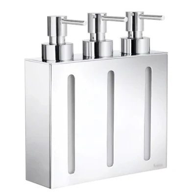 Image of Smedbo &quot;Outline&quot; Triple Soap And Lotion Dispenser, Polished Chrome,16.7 x 6 21 cm, Silver