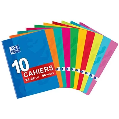 Image of Oxford Classic Pack of 10 Large Stapled Notebooks 24 x 32 cm 96 Pages Small Squares 5 mm Assorted Colours