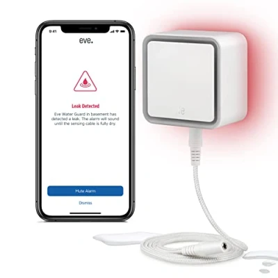 Image of Eve water Guard (Apple Home) Smart Home leak Detector, 2 m sensing cable (extendable), 100 dB siren, alert,, Bluetooth, Thread
