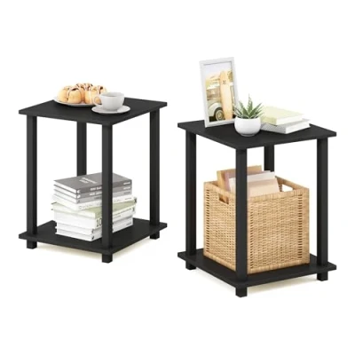 Image of Furinno Simplistic 2 Pack End Table, Side Nightstand, Americano/Black, 39.6 x cm (2 Pack)