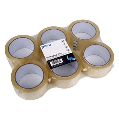 Image of PAVO Premium 50 mm x 66 m Polypropylene Packing Tape Transparent (Pack of 6)