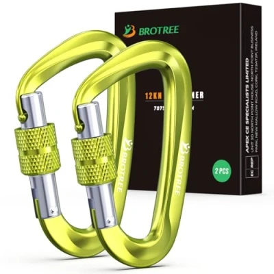 Image of BROTREE Locking Carabiner Clips 12KN (1200 kg) Heavy Duty Carabiners for Hammock, Camping, Hiking, Backpack and More (2 or 4 Packs)