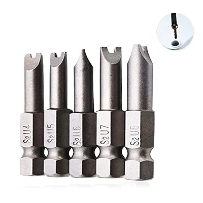 Image of 50MM Long Screwdriver Bits Set 5 PCS Magnetic U Type Set, 2 Inch Flat Head Bit 1/4 Hex Shank