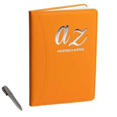 Image of A to Z Telephone Address Book Index Hard Back Cover with Pen A5 Home Office Work (Orange)