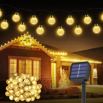 Image of Solar Garden Lights Outdoor, 43.3Ft 60LED String Lights, Fairy Waterproof 8 Mode Crystal Ball Decorative Easter, Garden, Yard, Parties(Memory Function+Warm White)