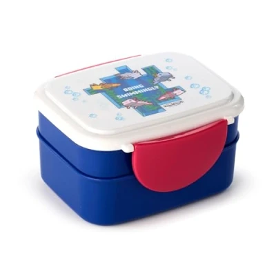 Image of Puckator Minecraft Axolotl Clip Lock Stacked Bento Lunch Box with Cutlery for Adults and Kids Compartments Snack Food Containers Lids Stackable Pots Meal Prep
