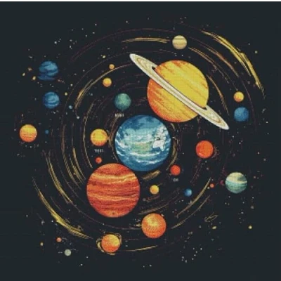 Image of Solar System Counted Cross Stitch Kits,100% Cotton,300x300 Stitch, 54x54 cm Universe