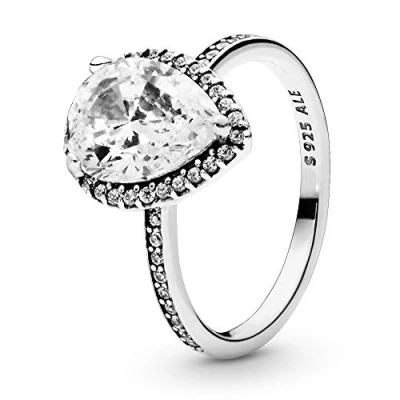 Image of PANDORA Timeless Women&#039;s Sterling Silver Sparkling Teardrop Halo Cubic Zirconia Ring, Size 54, No Box